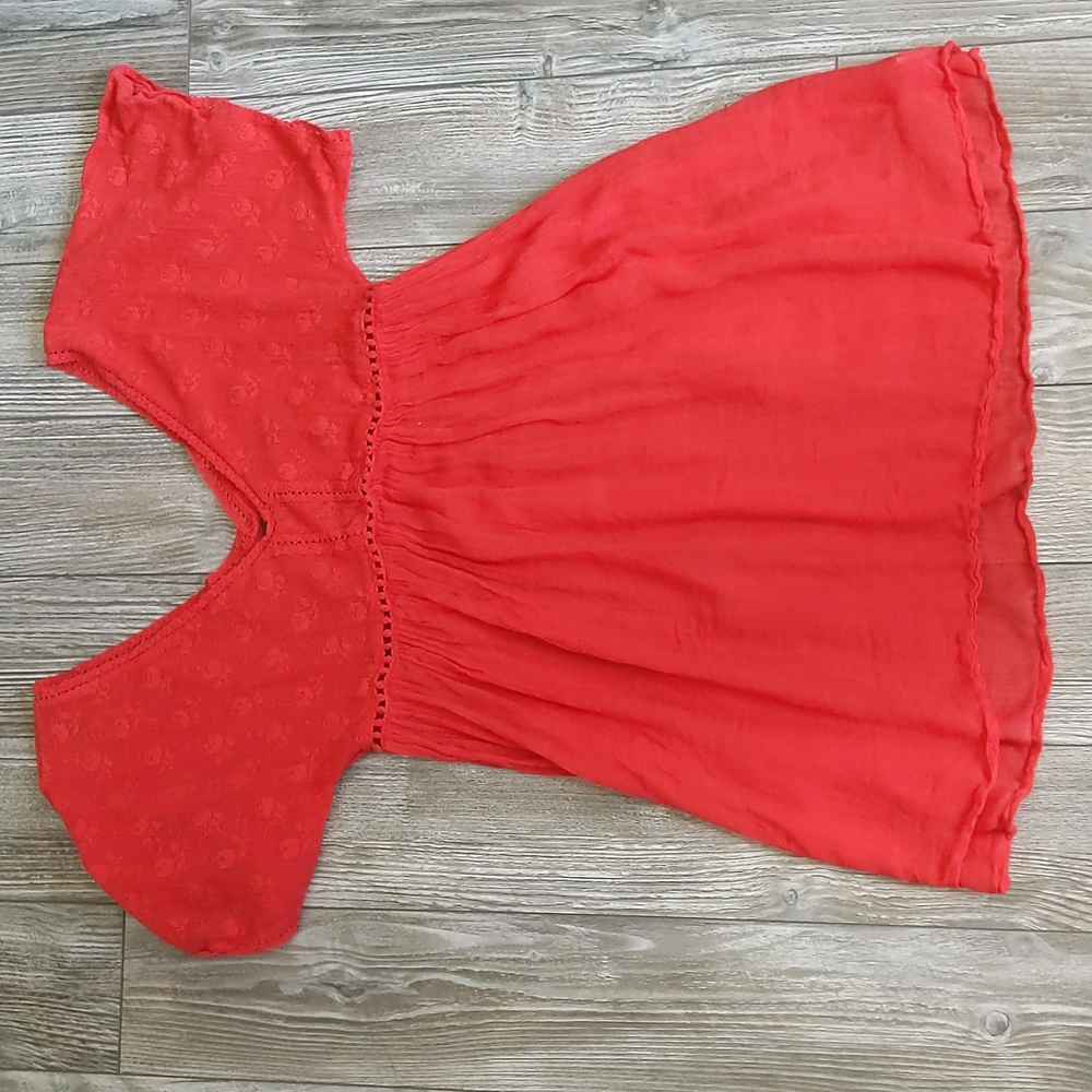 Free People Red V Neck Babydoll Top XS